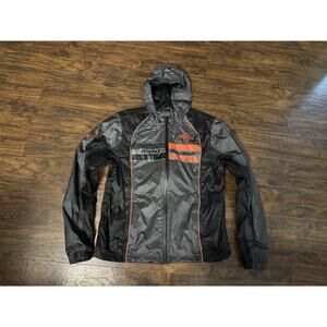 Harley Davidson Jacket Mens Orange Black Nylon Lined Hooded Rain Riding Sz:large